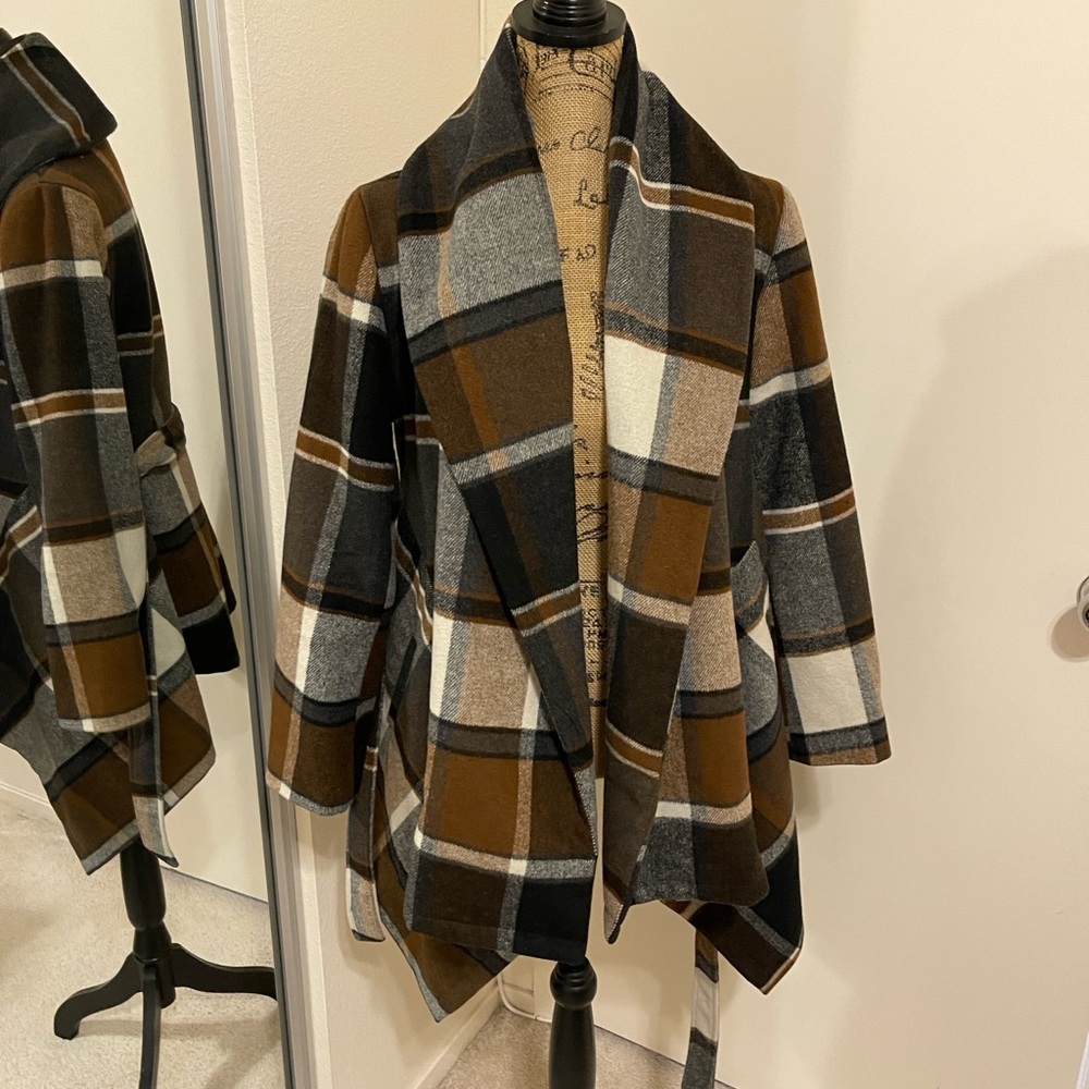 Chicwish Plaid Cape - Black, Brown, White
